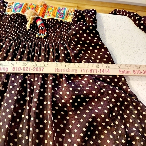 Boho Maxi Dress Smocked Tassled Print Flared Flowy Coachella Festival Sz Small - Picture 15 of 16